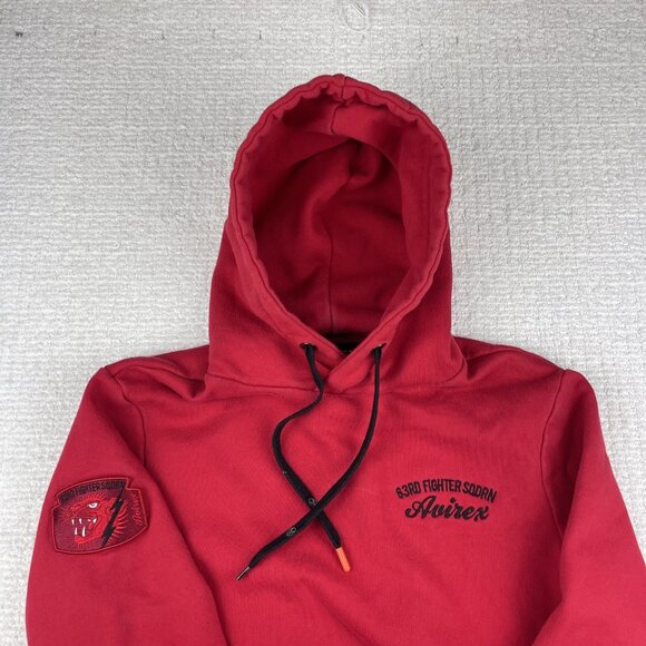 Vintage Avirex Y2K Hoodie Sweatshirt Size M Tiger Patch 63RD Fighter Squad Red - Picture 2 of 16